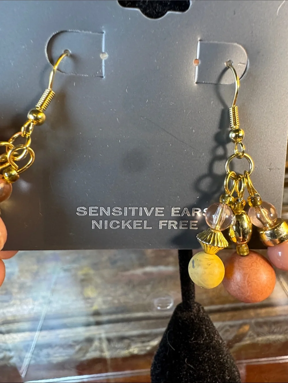 0464-Occasion Peach and Gold Bead Cluster Dangle Earrings